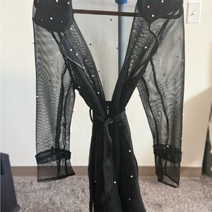 Elegant Black Sheer Robe with Colorful Accents